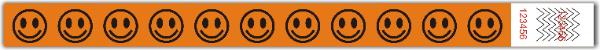 Happy faces tyvek wristband 3.25 x 10 in. with orange flourestcent ink.